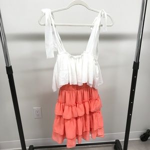 Gigi Color Block Ruffle Dress (Off White)